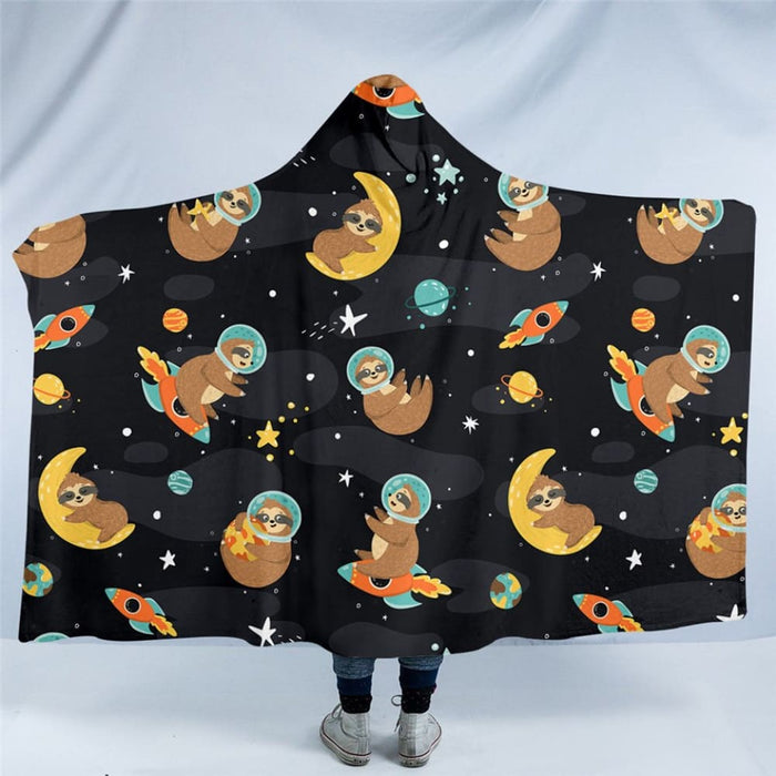 Hooded Blanket For Kids Space Sloth Sherpa Cartoon