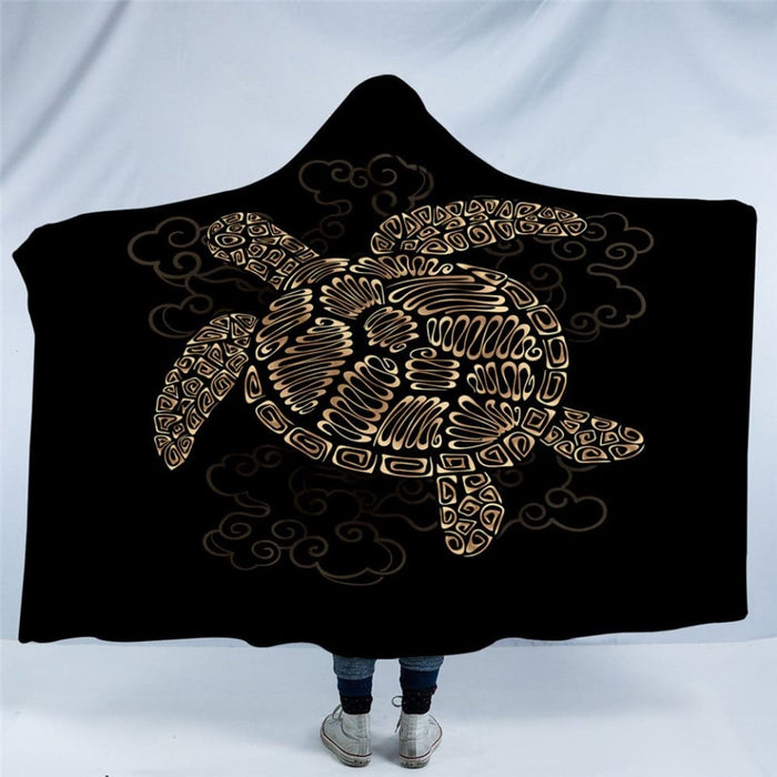 Hooded Blanket Marine Animal Tortoise Sherpa Fleece Wearable