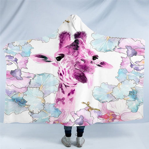Hooded Blanket Pink Flower Sherpa Fleece Wearable Cartoon