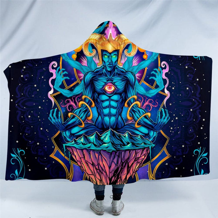 Hooded Blanket Psychedelic Microfiber Sherpa Wearable