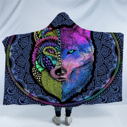 Hooded Blanket Tribal Animal Dreamcatcher Sherpa Wearable