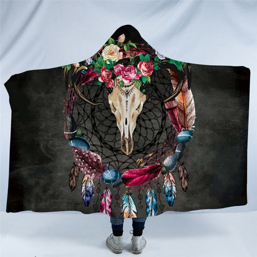 Hooded Blanket Tribal Gothic Sherpa Fleece Wearable Bohemian