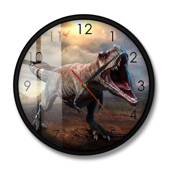 Jurassic King T-rex Tyrannosaurus Wall Clock Roaring Scene