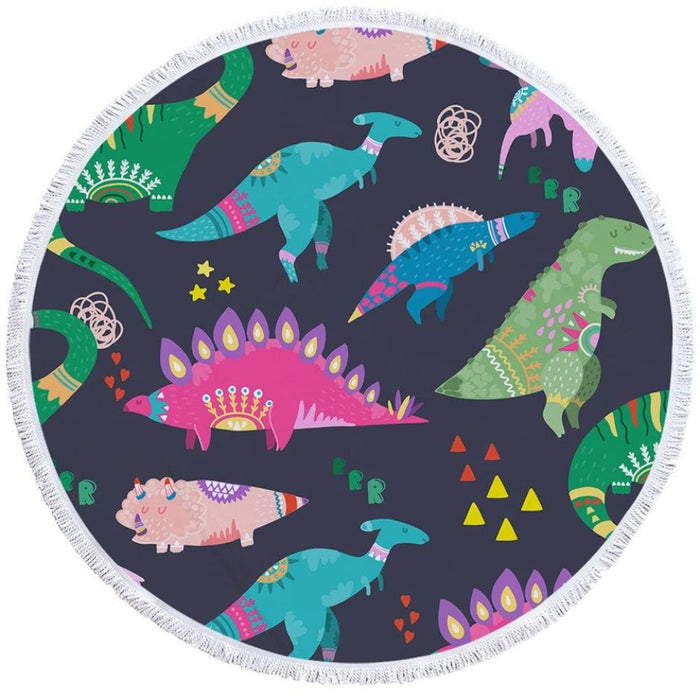 Kids Cartoon Print Round Beach Towel