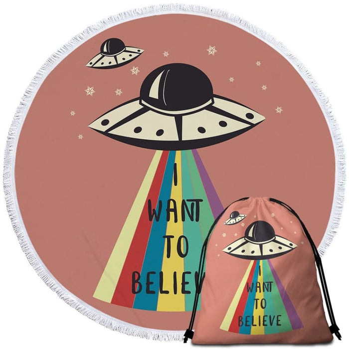 Kids’s Spaceship Print Round Beach Towel