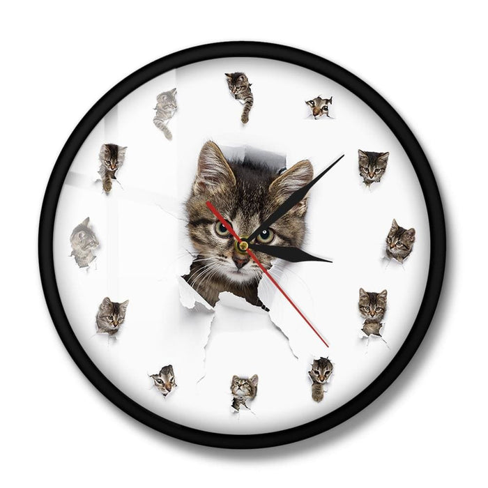 Kittens In Hole Of Paper Cute Kid Room Nursery Wall Clock