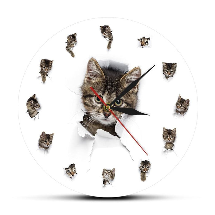 Kittens In Hole Of Paper Cute Kid Room Nursery Wall Clock