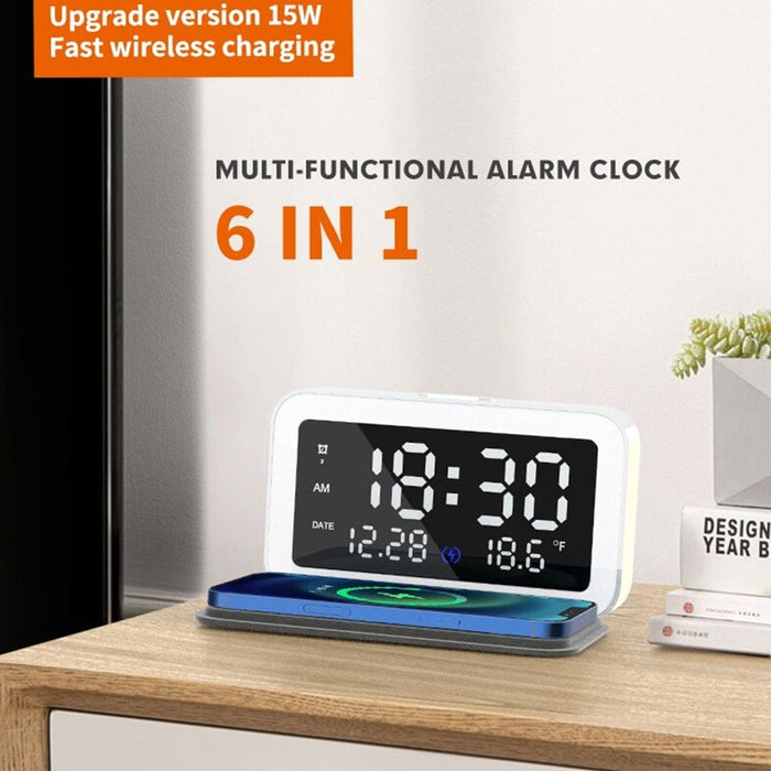 Led Digital Alarm Clock And Wireless Phone Charger- Usb