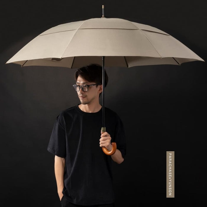 Long Wooden Handle Double Layer Umbrella