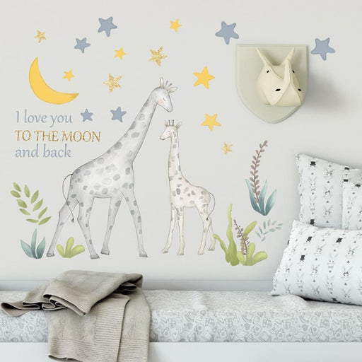I Love You Cartoon Giraffe Mom And Kids Wall Stickers Stars