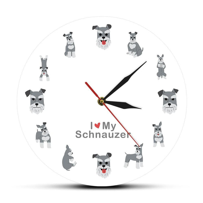 I Love Schnauzer Wall Decor Hanging Watch Miniature Cartoon