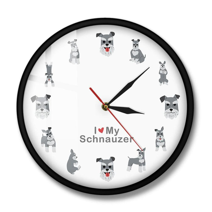 I Love Schnauzer Wall Decor Hanging Watch Miniature Cartoon