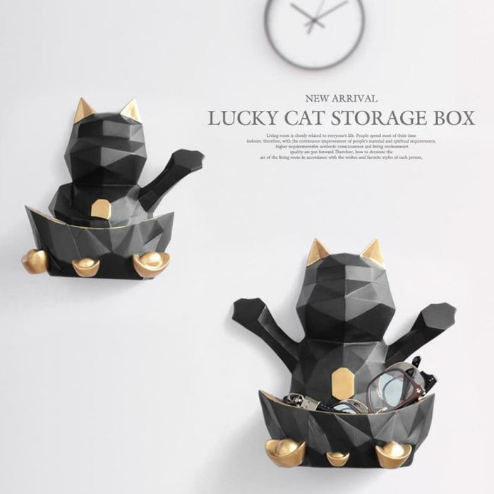 Lucky Cat Figurine Statue Wall Storage Box