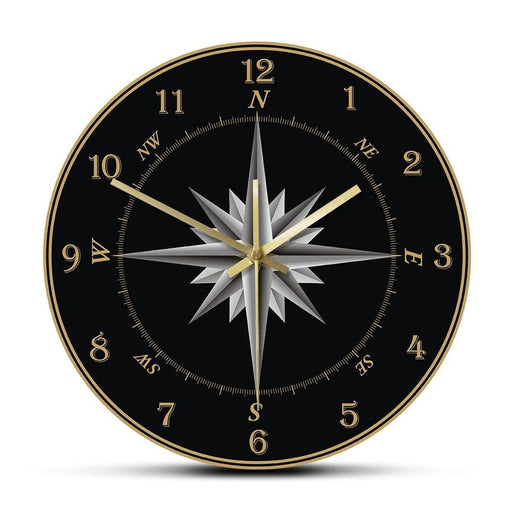 Mariner’s Compass Wall Clock Rose Nautical Home Decor