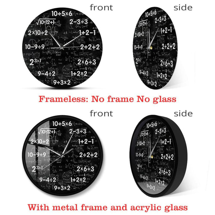 Math Class Black Chalkboard Silent Wall Clock Mathematics