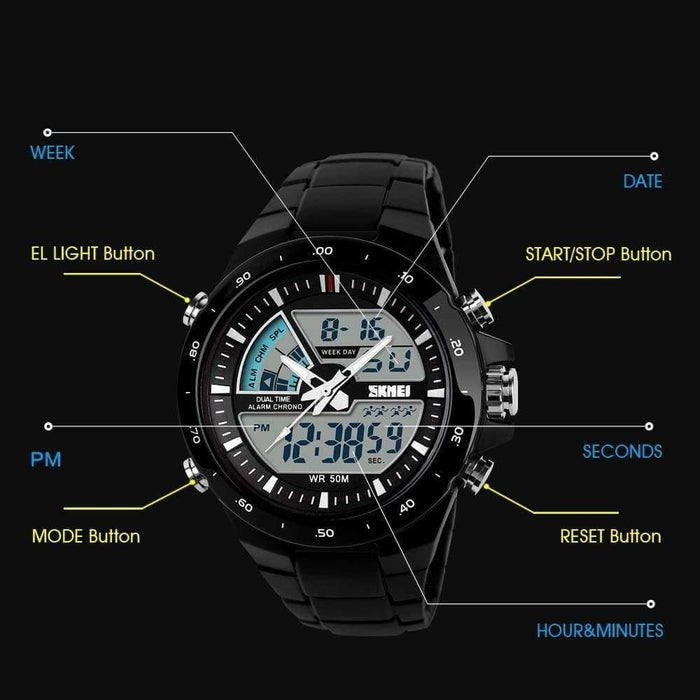 Men Sport Watch Dual Display Quartz Waterproof Watches