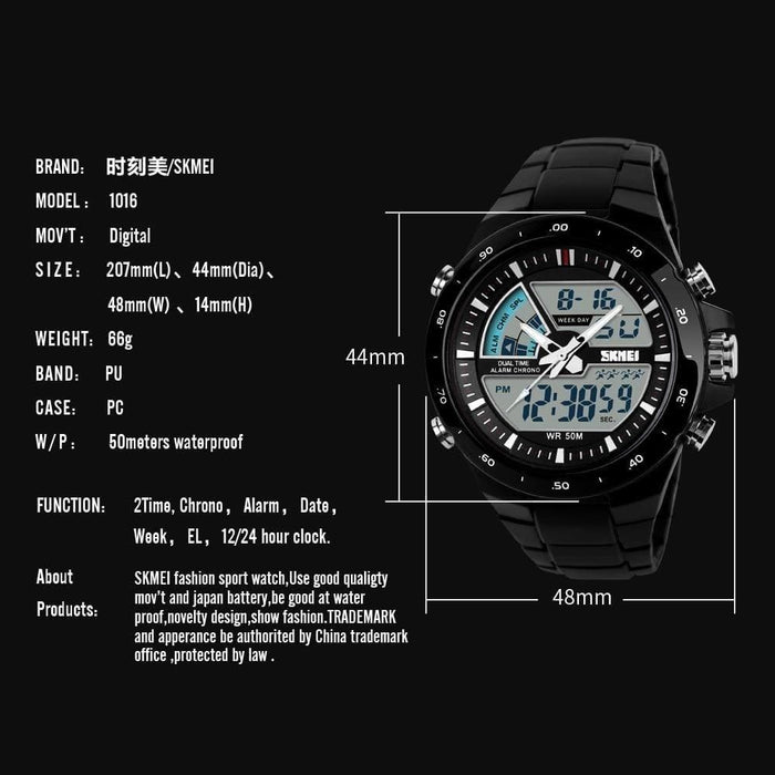 Men Sport Watch Dual Display Quartz Waterproof Watches