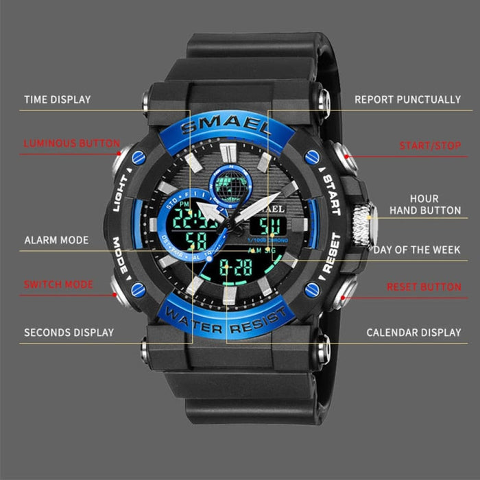 Men Watch Smael Sport Watches Waterproof Stopwatch Alarm