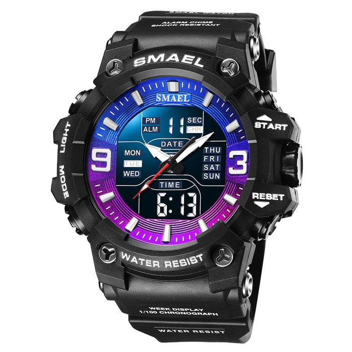 Men Watch Sport Waterproof Led Light Alarm Clock Dual Time