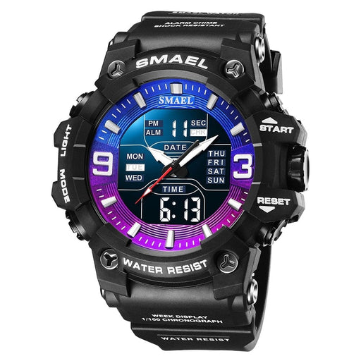 Men Watch Sport Waterproof Led Light Alarm Clock Dual Time