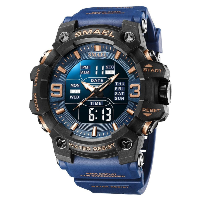 Men Watch Sport Waterproof Led Light Alarm Clock Dual Time