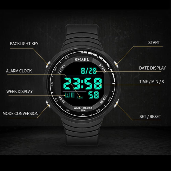 Men Watches Digital 50m Waterproof Smael Sports