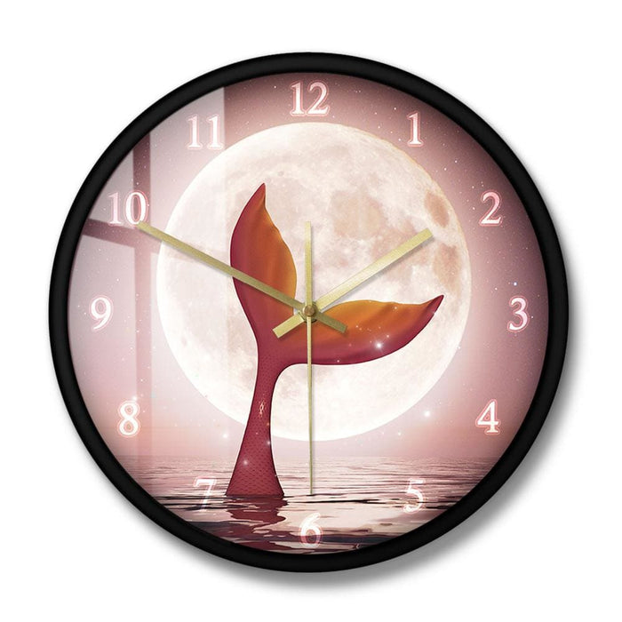 Mermaid With The Moonlight Wall Clock Princess Ariel Tail