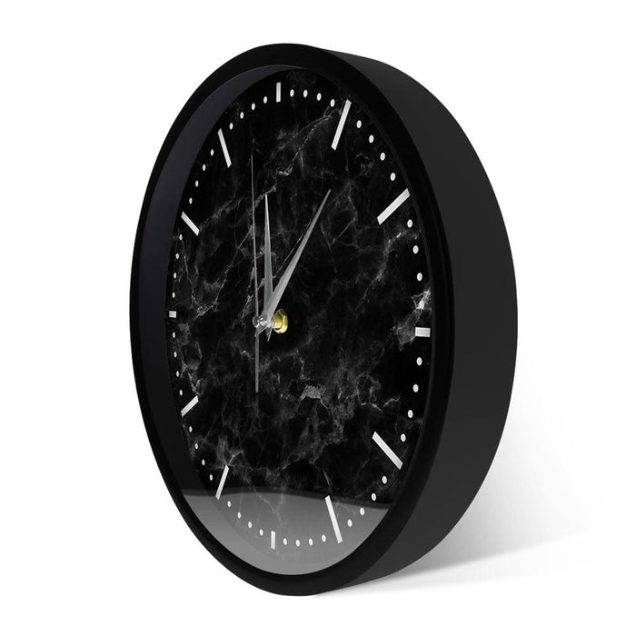 Minimalist Black Marble Wall Clock Print Silent