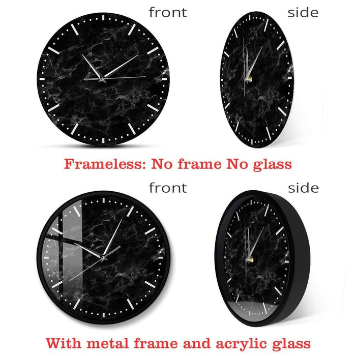 Minimalist Black Marble Wall Clock Print Silent