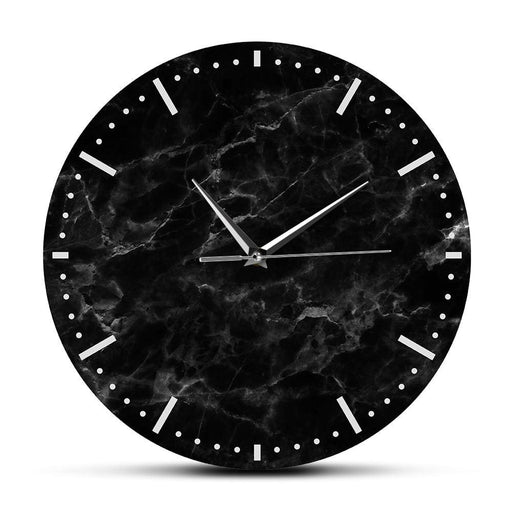 Minimalist Black Marble Wall Clock Print Silent