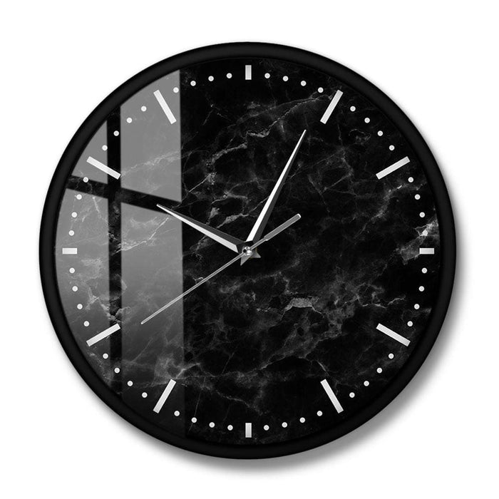 Minimalist Black Marble Wall Clock Print Silent