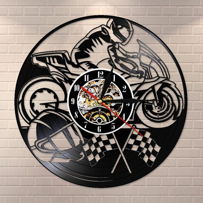 Motorcycle Vinyl Record Led Wall Clock Motorbike Decorative