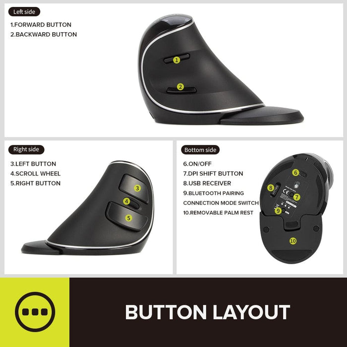 Multi-connection 6 Buttons Ergonomic Vertical Rechargeable