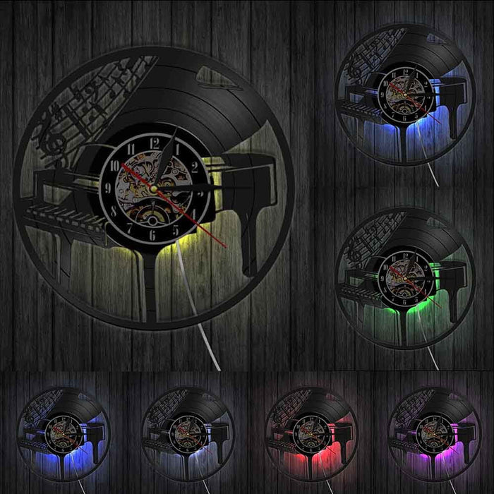 Musical Instrument Piano Led Vinyl Record Wall Clock Notes