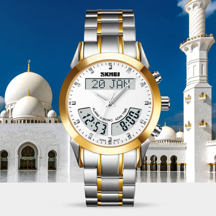 Men’s Stainless Steel Band & Pu Leather Muslim Qibla Azan