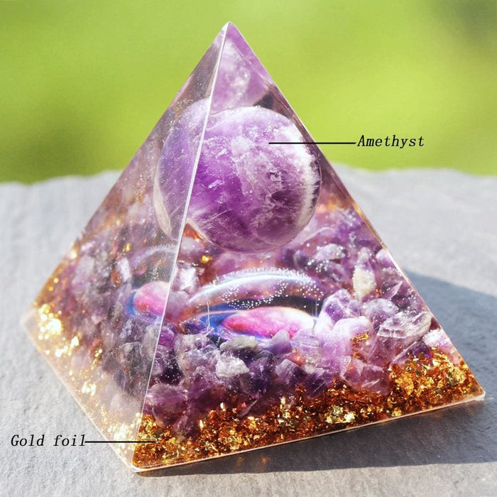 Natural Amethyst Sphere Orgone Pyramid Orgonite Energy Glow