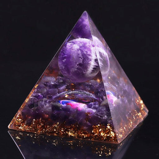 Natural Amethyst Sphere Orgone Pyramid Orgonite Energy Glow