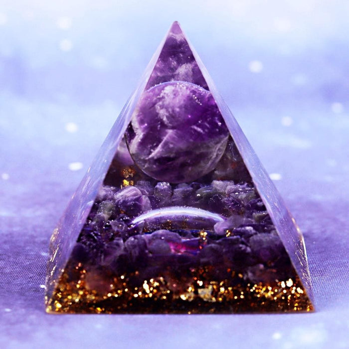 Natural Amethyst Sphere Orgone Pyramid Orgonite Energy Glow