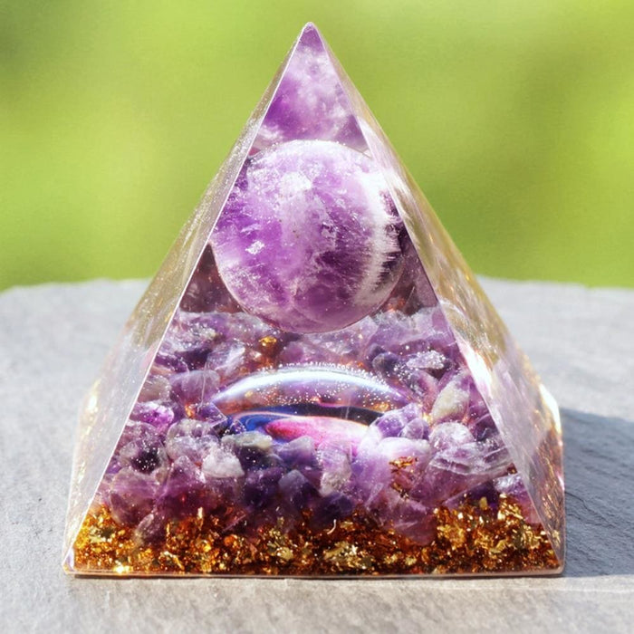 Natural Amethyst Sphere Orgone Pyramid Orgonite Energy Glow