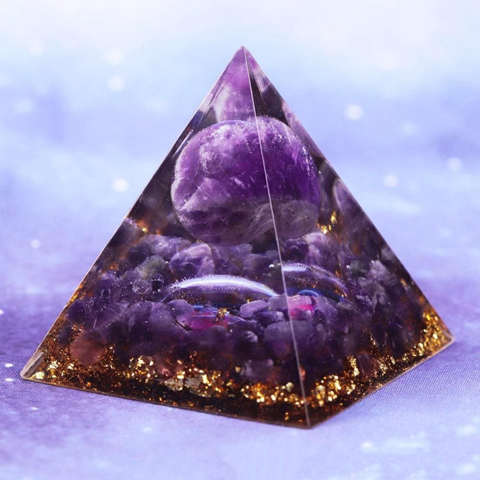 Natural Amethyst Sphere Orgone Pyramid Orgonite Energy Glow