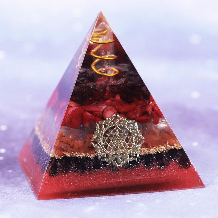 Natural Crystal Orgonite Pyramid Resin Garnet Spring Copper