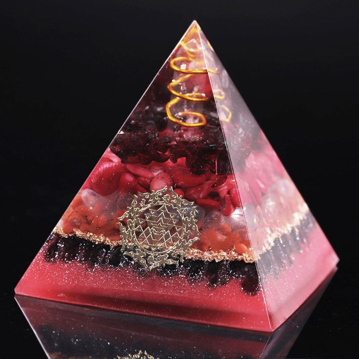 Natural Crystal Orgonite Pyramid Resin Garnet Spring Copper