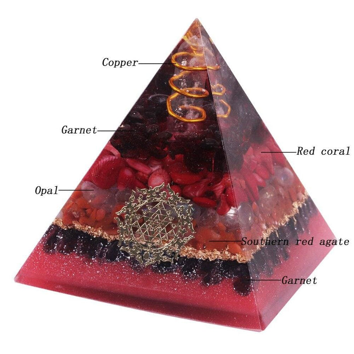 Natural Crystal Orgonite Pyramid Resin Garnet Spring Copper