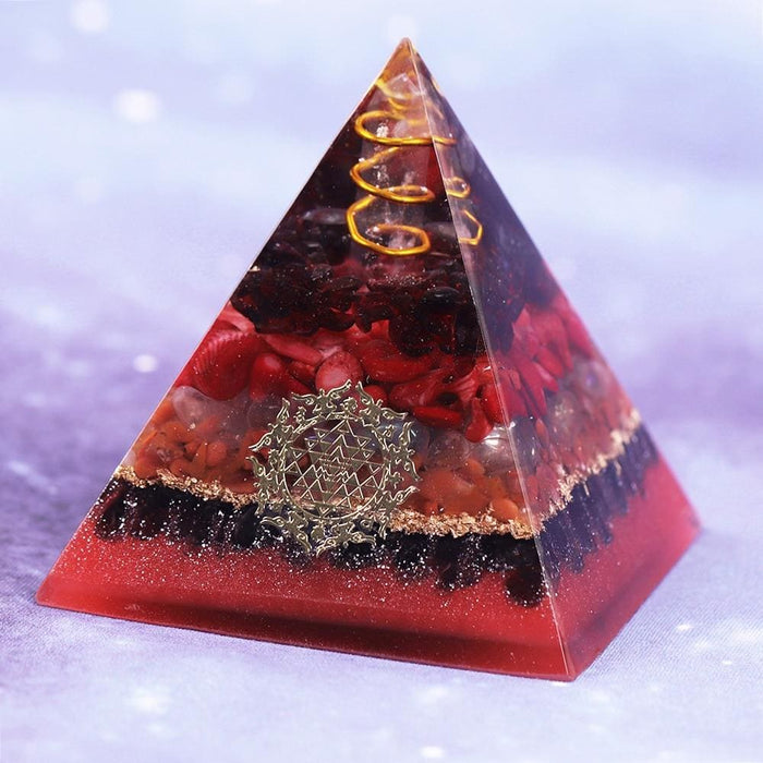 Natural Crystal Orgonite Pyramid Resin Garnet Spring Copper