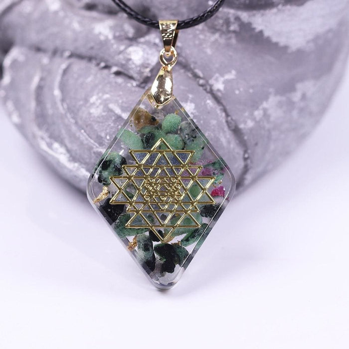 Natural Epidote Reiki Orgonite Pendant Necklace Boutique