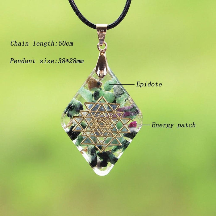 Natural Epidote Reiki Orgonite Pendant Necklace Boutique