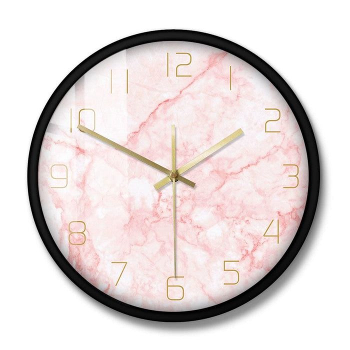 Natural Pink Marble Round Wall Clock Silent Non Ticking
