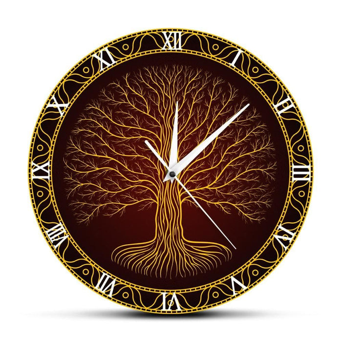 Nordic Sacred Symbol Druidic Yggdrasil Tree Wall Clock