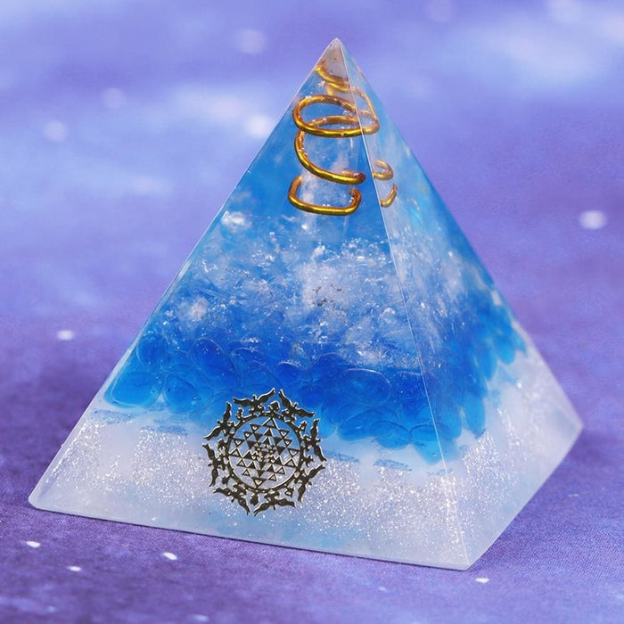 Orgone Pyramid with Healing Blue Glass Gravel Energy 