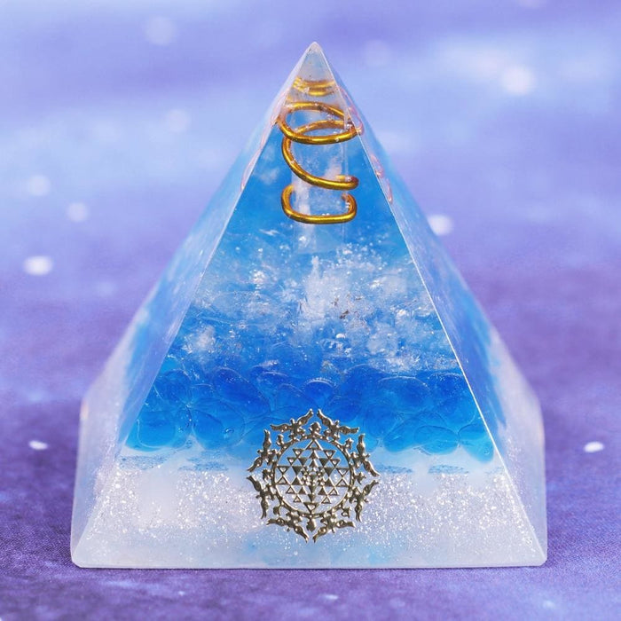 Orgone Pyramid with Healing Blue Glass Gravel Energy 